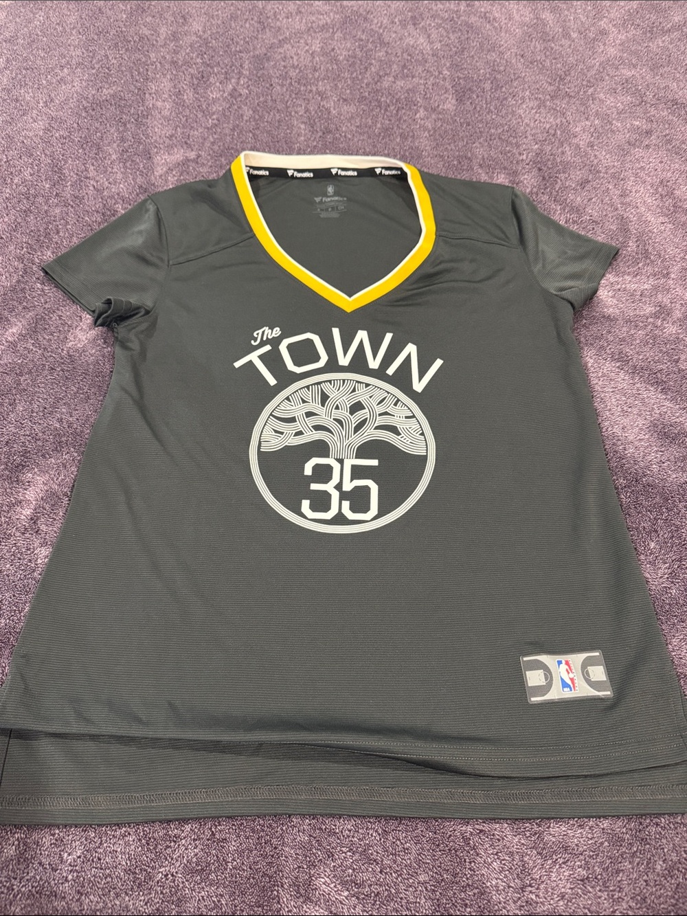 Fanatics Women's Black V-Neck 'The Town' Basketball Tee with Yellow Trim